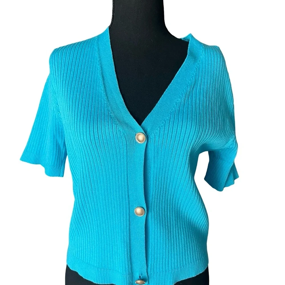 Chic Turquoise Button-Up Cardigan - Picture 1 of 4